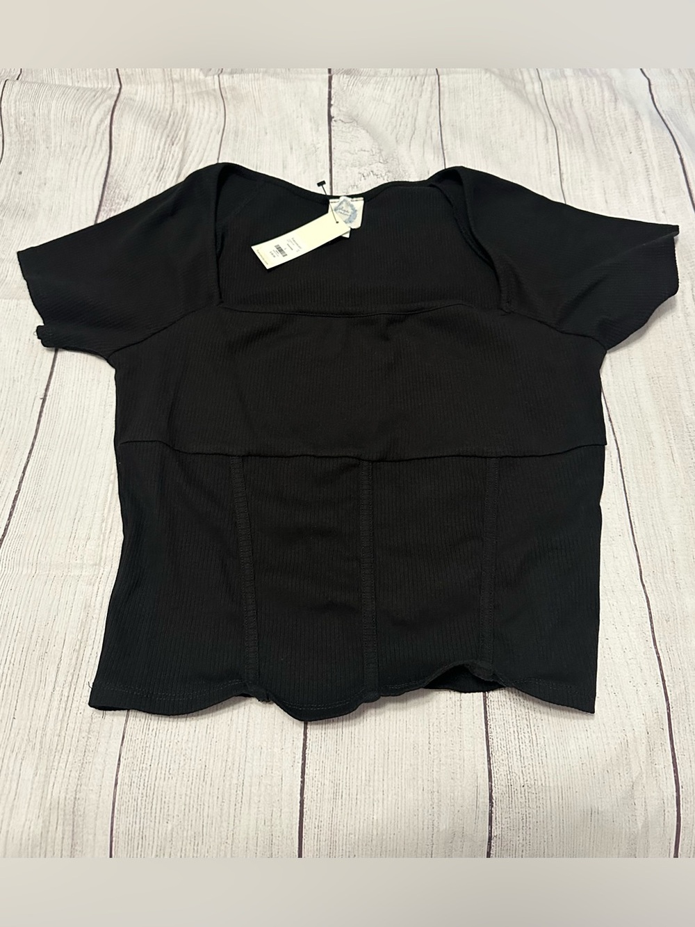 Black Square Neck Short Sleeve Top